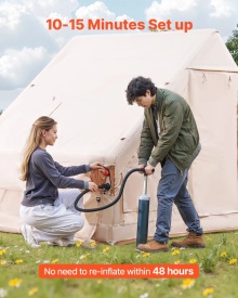 Cort gonflabil pentru camping, Glamping 300D Oxford, usor de instalat pentru 3-5 persoane cu pompa manuala, cort pentru 4 sezoane cu baldachin, 2 usi si 2 ferestre din plasa - Img 3