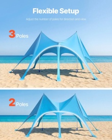 Cort plaja, adapost soare plaja, UPF 50+, inaltime 2,8 m, 6,1 m x 4 m, copertina de plaja ușor de ridicat cu saci de nisip, stalpi de stabilitate, lopeți de nisip - Img 6