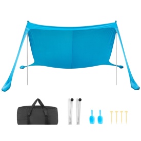 Cort plaja, adapost soare plaja, UPF 50+, inaltime 2m, 3.4 m x 3.4 m, copertina de plaja ușor de ridicat cu saci de nisip, stalpi de stabilitate, lopeți de nisip