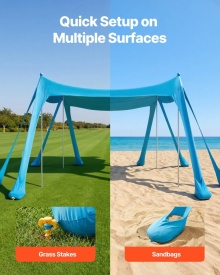 Cort plaja, adapost soare plaja, UPF 50+, inaltime 2m, 3 x 3 m, copertina de plaja ușor de ridicat cu saci de nisip, stalpi de stabilitate, lopeți de nisip - Img 5
