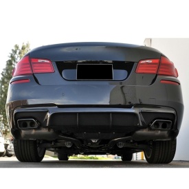 Difuzor bara spate compatibil BMW Seria 5 F10 2010-2017 pachet M, cu evacuare dubla, negru lucios - Img 3