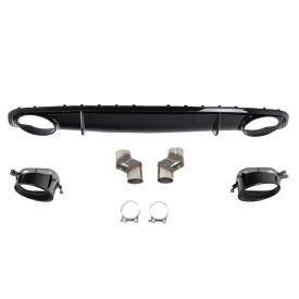 Difuzor Bara Spate cu Ornamente Toba negru lucios compatibil Audi A4 B8 B8.5 Facelift 2012-2015 RS4 Design