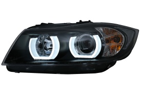 Faruri Halogen U-Led 3D Dual Halo Rims compatibil cu BMW Seria 3 E90 Limuzina E91 Touring (03.2005-08.2008) LHD Negru - Img 8