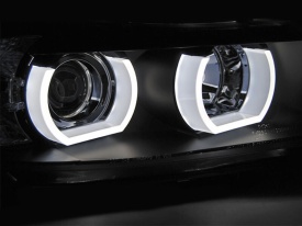 Faruri Xenon U-Led 3D Dual Halo Rims compatibil cu BMW Seria 3 E90 E91 2005-2008 Fundal Negru - Img 3