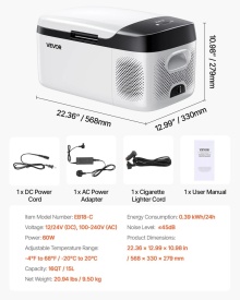 Frigider auto de 15L, voltaj operare 12V 24V DC si 100-240V AC 60W, -20C - 20 grade C pentru exterior, camping, rulote - Img 8