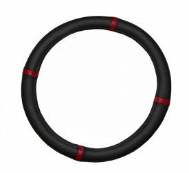 Husa volan imitatie piele negru cu dungi rosii diam. 38 cm - Img 1