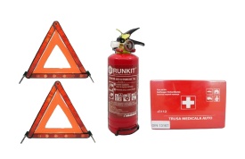 Kit Siguranta, Extinctor omologat cu Trusa Medicala si Triunghi reflectorizant, Lichidare stoc! Valabilitate 2028 inclusiv!