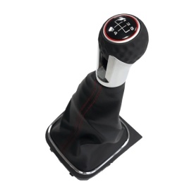 Nuca schimbator cu manson VW Golf V 2003-2008, Vw Golf VI 2008-2012, VW Jetta 2005-2010, 5 trepte, cusatura rosie, GTI Design - Img 2