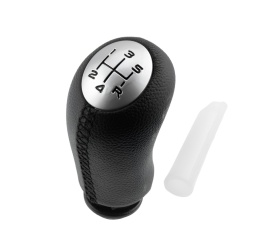 Nuca schimbator de viteze compatibil cu Renault Clio III 2005-2014, Clio 4 2012-2021, Kangoo 2008-2021, Megane II 2002-2008, Modus 2004-2013, piele ecologica, 5 trepte, culoare negru cu argintiu