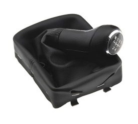 Nuca schimbator de viteze cu rama si manson piele ecologica compatibil cu VW Polo IV 2001-2010, 5 trepte, culoare negru cu crom