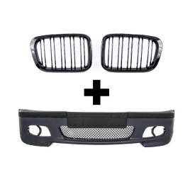 Pachet tuning Bara Fata compatibil cu BMW Seria 3 E46 Sedan/Touring 1998-2004 M-Tehnik si Grile Centrale compatibil cu BMW Seria 3 E46 4 USI 1998-2001 Non-Facelift Negru Lucios M Design