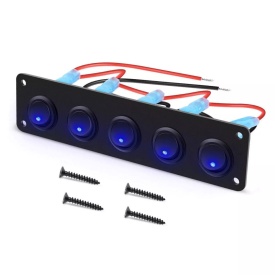 Panou incastrabil cu 5 butoane auto, cu LED Albastru, ON-OFF, universal, 12V - Img 1