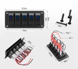 Panou incastrabil cu 5 butoane auto cu LED, ON-OFF, universal, 12-24V - Img 2