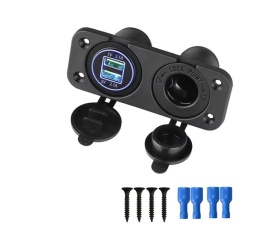 Panou universal pentru montare in bord cu 2 incarcatoare USB 4.2A cu iesire de 12V si priza bricheta pentru masina, rulota, barca etc. - Img 1