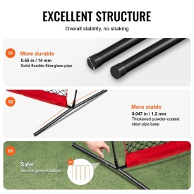 Plasa de protectie VEVOR Barricade Backstop, plasa de bariera pentru sporturi cu minge de 3,6 x 2,7 m, echipament portabil de antrenament cu geanta de transport, protectie pentru antrenament de baseball, softball, lacrosse, fotbal, hochei, pentru curte - Img 2