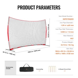 Plasa de protectie VEVOR Barricade Backstop, plasa de bariera pentru sporturi cu minge de 4,8 x 3 m, echipament portabil de antrenament cu geanta de transport, protectie pentru antrenament de baseball, softball, lacrosse, fotbal, hochei, pentru curte - Img 6