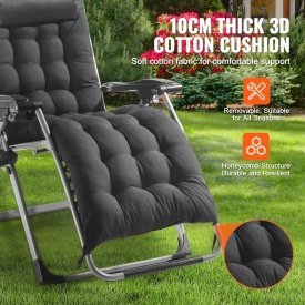 Scaun pliabil Zero Gravity 26 inch pentru camping, plaja, pescuit sau gradina, pentru interior sau exterior, culoare negru, sarcina 200 Kg - Img 4
