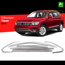 Set 10 Ornamente inox chedere si rame geamuri VW Tiguan II 2016-> - Img 2