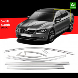 Set 12 Ornamente inox chedere si rame geamuri SKODA SUPERB SEDAN 2015-2019 - Img 2