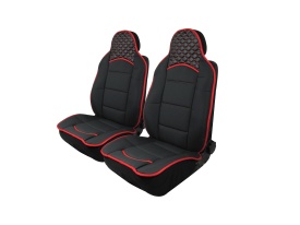 Set 2 huse scaune auto pentru fata, piele ecologica cu textil, negru cu cusatura rosie - Img 2