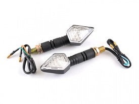 Set 2 lampi de semnalizare moto romb, LED, cu brat lung, 12V, carcasa negru, prindere cu surub M10