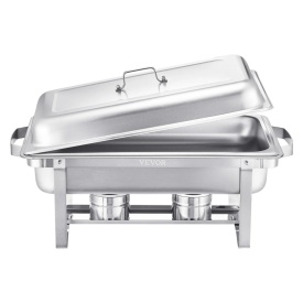 Set de bufet pentru incalzit cu capac, 8 litri, pachet de 4, din otel inoxidabil cu 4 tigai de dimensiuni normale, incalzitor catering cu capac, suport pentru tigaie de apa, suport pentru combustibil, pentru nunti, petreceri, banchete, argintiu - Img 9