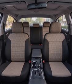 Set huse auto pentru scaune compatibile Dacia Logan II 2012-2020, negru cu gri, cu bancheta spate fractionata, material textil