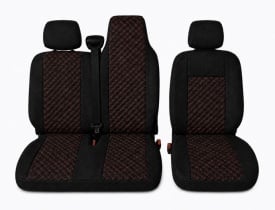 Set huse auto pentru scaune compatibile Renault Master 2010-2019 2+1 locuri, material textil, negru cu cusatura rosie 6 piese