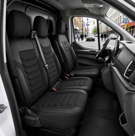 Set huse auto pentru scaune de lux Panda compatibile Peugeot Expert III 2016-2022, 3 locuri, piele ecologica si textil, culoare negru cu gri