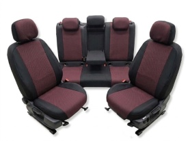 Set huse auto pentru scaune pentru VW Passat B8 2015-2019, material textil negru si rosu inchis, Lichidare Stoc