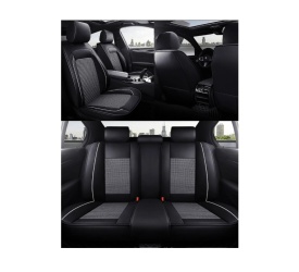 Set huse auto scaune universale de lux din piele cu textil, neagra cu gri pentru scaunele fata si spate - Img 3