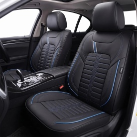 Set huse piele ecologica pentru scaune, negru cu cusatura albastra, compatibil cu Dacia Logan II 2012-2020, fata-spate, Milano Design - Img 2