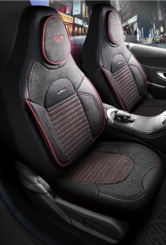 Set huse scaune auto compatibil Audi A3 8P 2003-2012, fata-spate, piele ecologica cu textil, cu tetiera integrata, negru cu dunga rosie - Img 3