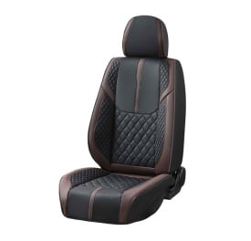 Set huse scaune auto compatibil Audi A4 B6 B7 2000-2007, fata-spate, Piele ecologica Negru cu maro - Img 2