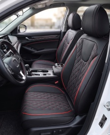 Set huse scaune auto compatibil cu BMW X1 E84 2009-2014 piele ecologica negra cu cusatura rosie, fata-spate - Img 4