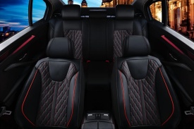 Set huse scaune auto compatibil cu Dacia Logan III 2021-> piele ecologica negra cu cusatura rosie, fata-spate - Img 2