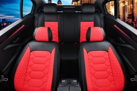 Set huse scaune auto compatibil Dacia Duster III 2023->, scaune standard, fata-spate, Piele ecologica, Negru cu rosu