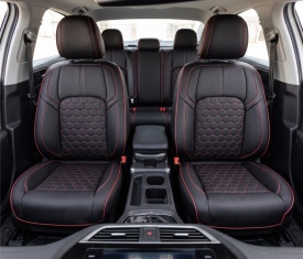 Set huse scaune auto compatibil SKODA Rapid 2012-2019, fata-spate, piele ecologica negru cu cusatura rosie