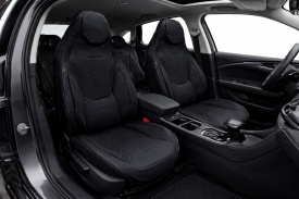 Set huse scaune auto compatibil VW Golf V 2003-2009, fata-spate, piele ecologica cu tetiera integrata, negru - Img 3