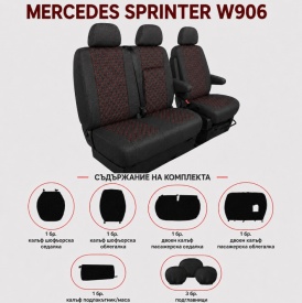 Set huse scaune auto compatibile Mercedes Sprinter 2006-2017 2+1, material textil, negru cusatura rosie - Img 6