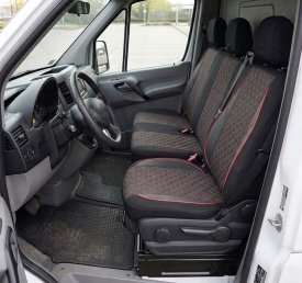 Set huse scaune auto compatibile VW CRAFTER 2006-2017 2+1, piele ecologica cu textil, negru cusatura rosie, Lichidare stoc! - Img 6