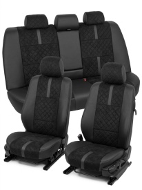 Set huse scaune auto, dedicate BMW X3 E83 2003-2010, piele ecologica cu textil, negru, Lichidare stoc!