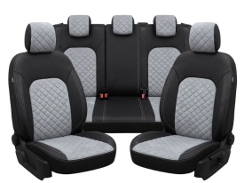 Set huse scaune auto, dedicate Dacia Duster II 2018-2023, piele ecologica cu imitatie de alcantara, negru cu gri, Lichidare stoc!