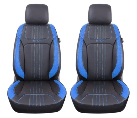 Set huse scaune auto piele ecologica negru cu albastru, universale, fata-spate - Img 3