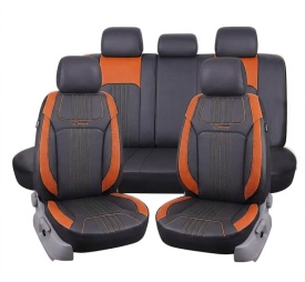 Set huse scaune auto piele ecologica negru cu maro, universale, fata-spate - Img 6