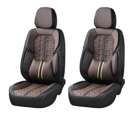 Set huse scaune auto premium universale, fata-spate, piele ecologica, culoare negru cu maro - Img 3