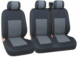 Set huse scaune auto, universale, fata 2+1, material textil, negru cu gri - Img 1