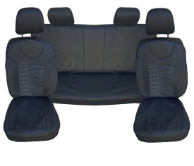 Set huse scaune auto, universale, fata-spate, bancheta fractionata, piele ecologica, negru cu albastru - Img 2
