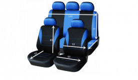 Set huse scaune auto, universale, fata-spate, Negru cu albastru, material textil, compatibil airbag - Img 3