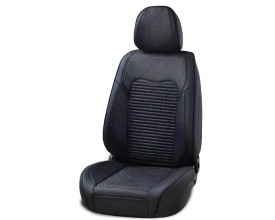 Set Huse Scaune Auto, Universale, Lux, Piele Ecologica si Textil, Culoare Negru - Img 3